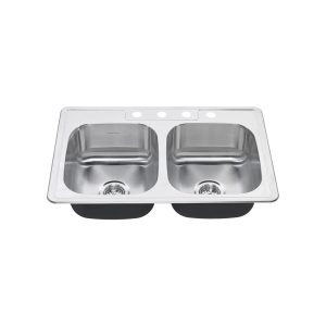 Colony 33 x 22-Inch Stainless Steel 4-Hole Top Mount Double-Bowl ADA Kitchen Sink