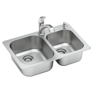 Sullivan 33-in x 22-Inch Stainless Steel Double-Bowl Drop-In Kitchen Sink with Faucet and Soap Dispenser