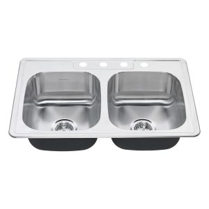 Colony 33 x 22-Inch Stainless Steel 4-Hole Topmount Double-Bowl Kitchen Sink