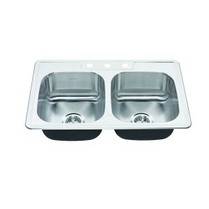 Colony 33 x 22-Inch Stainless Steel 3-Hole Topmount Double-Bowl Kitchen Sink