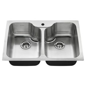Fairacres 33 x 22-Inch Stainless Steel 1-Hole Dual Mount Double Bowl Kitchen Sink with Pull-Down Faucet