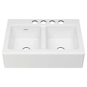 Delancey 33 x 22-Inch Cast Iron 4-Hole Undermount Double-Bowl Apron Front Kitchen Sink