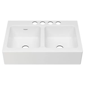Delancey 36 x 22-Inch Cast Iron 4-Hole Undermount Double-Bowl Apron Front Kitchen Sink